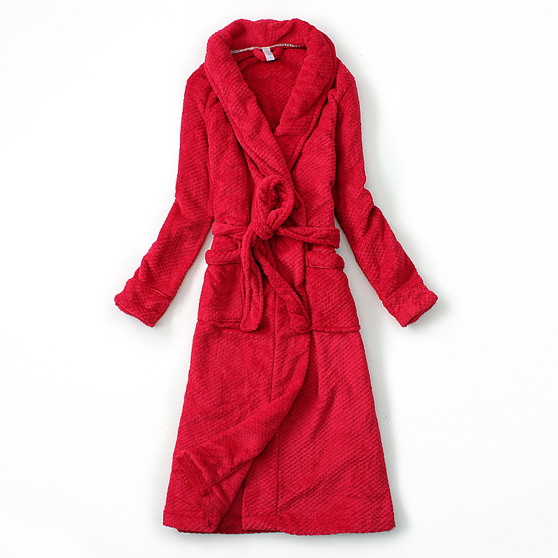 Simplybasic women's autumn and winter medium-long coral fleece robe pocket paragraph