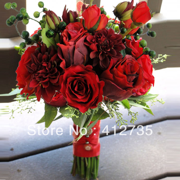 Simulation flower 11 Red rose bridal hand flower/wedding throw bouquet/photography props