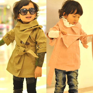 Single bow double breasted trench tooling overcoat female child autumn and winter 68