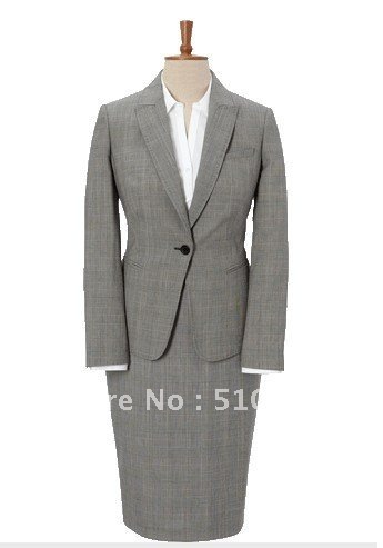 Single-Breasted one Button Wool women Suit and Women Dress three pieces light gray women suit (jacket+skirt+pants)