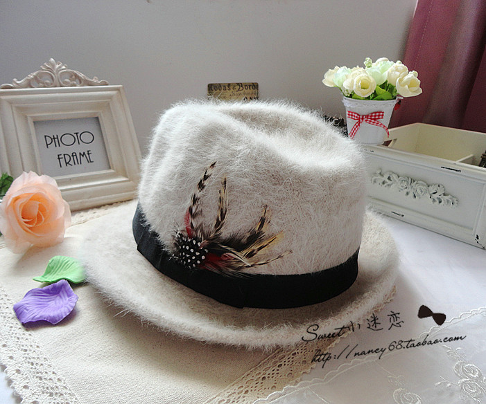 Single excellent rabbit fur feather jazz hat fedoras autumn and winter women's warm hat lovers design