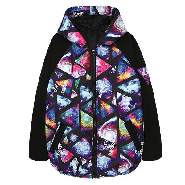 Single HARAJUKU geometry patchwork colorful hooded bf wadded jacket cotton-padded jacket outerwear yubsshop