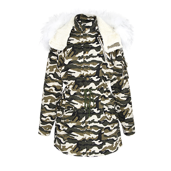 Single rabbit fur hat Camouflage drawstring tooling military berber fleece wadded jacket cotton-padded jacket outerwear trench