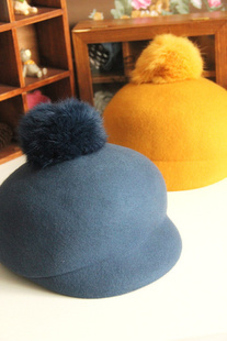 Single rabbit fur wool ball spring and summer hat fashion felt hat equestrian cap female military hat fedoras vintage hat