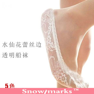 Single shoes invisible socks fishnet stockings lace decoration sock slippers female stockings forefoot rearfoot shallow mouth