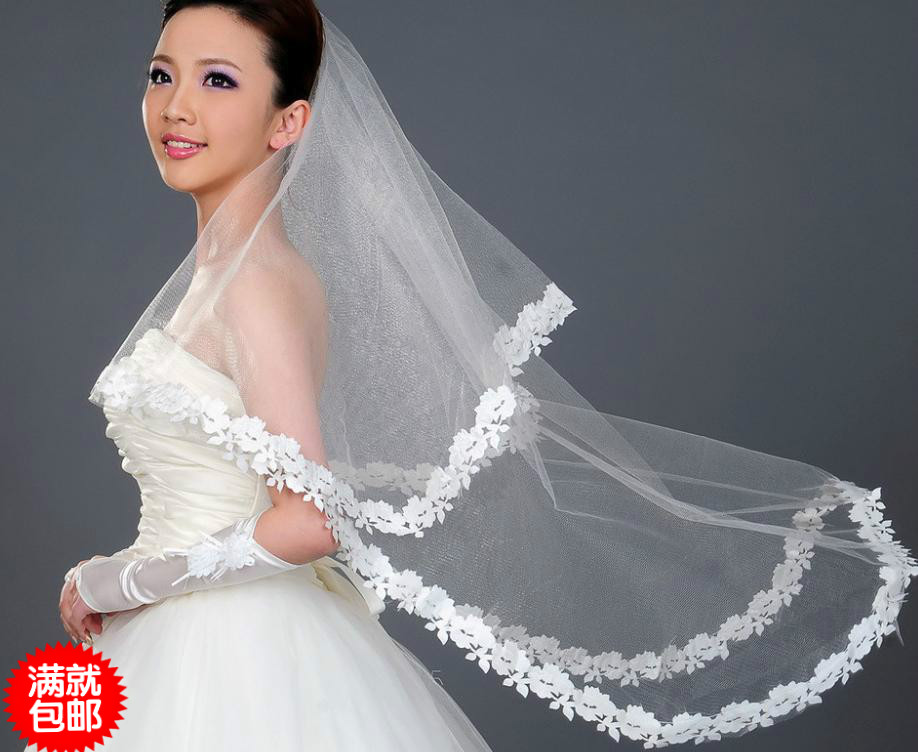 Single tier bridal veil white large laciness wedding veil accessories supplies