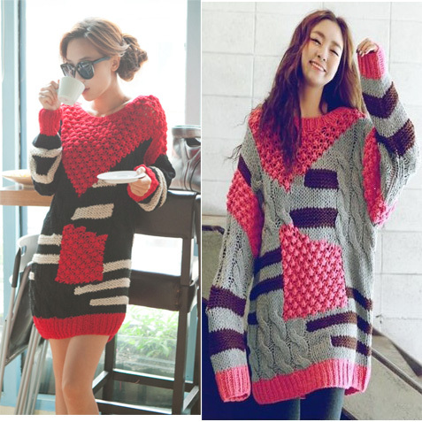 Sisouhor handmade big sweater color block pullover big sweater handmade sweater - 20763 free shipping