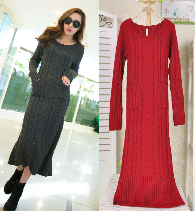 Sisouhor o-neck knitted sweater outerwear slim twist long design jumpsuit full dress - 10133 free shipping