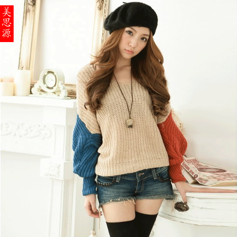 Siyuan 2013 color block decoration casual sweater loose thick with a hood batwing sleeve sweater outerwear yz905