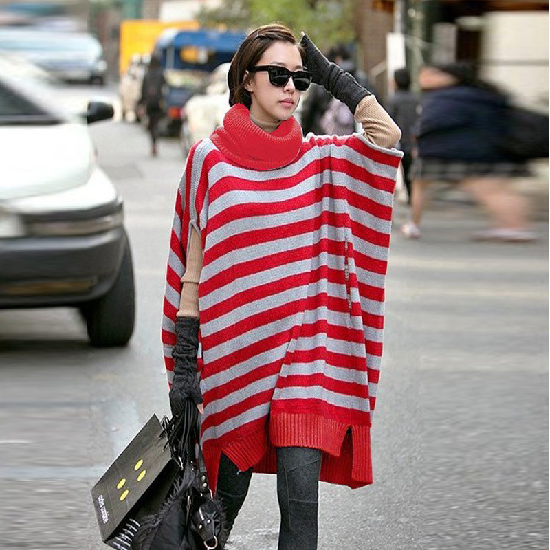 Siyuan 2013 fashion women's turtleneck stripe hole loose plus size short-sleeve sweater y2160