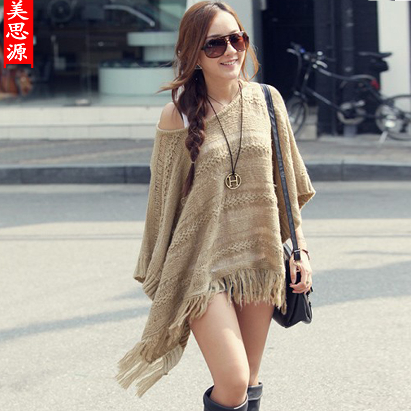 Siyuan autumn and winter women cutout tassel cloak batwing sleeve outerwear cape sweater b3503