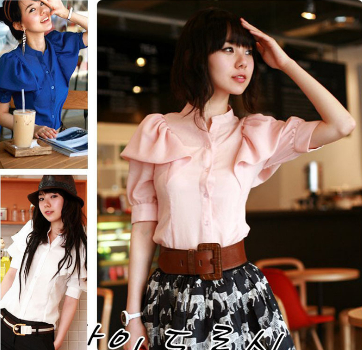 size S to 3XL Lady Slim Cute Ruffles Butterfly Sleeve Women Elegant Tops Chiffon Blouse Cardigan