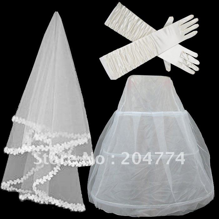 SK003 free shipping,veil,petticoat with gloves one set