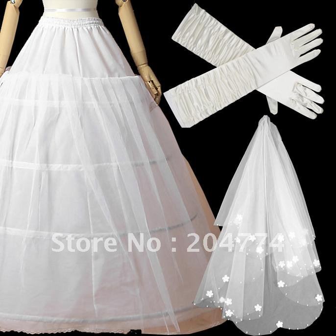 SK007 free shipping,veil,petticoat with gloves one set