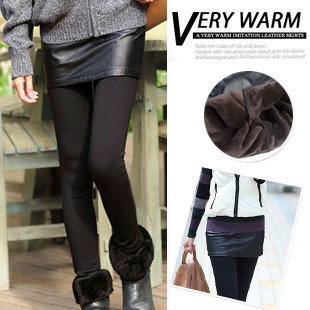 Skorts thermal faux two piece basic faux leather culottes elastic waist skirt cotton legging