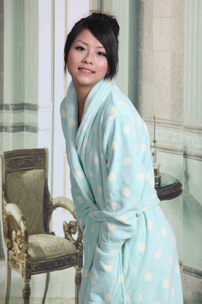 Sky Blue dot coral fleece bathrobe 45