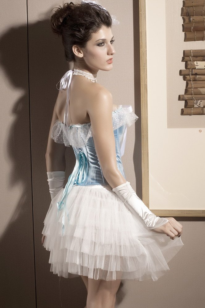 Sky Blue Palace Royal Bodybuilding Corset Lace Side Bust Vest 5112