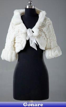 SL013 Gonare Free Delivery Wholesale New Design Ivory Faux Fur Bridal Wedding Jackets Wraps Shawls