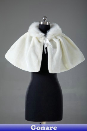 SL039 Gonare 100% Guarantee White Bow Faux Fur Pearl Bridal Shrug Winter Cape Stole Wedding Wrap Shawls