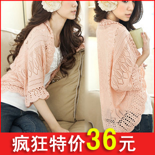 SLAE 2012 loose sweet cutout short-sleeve all-match cardigan lace cape sweater female free shipping