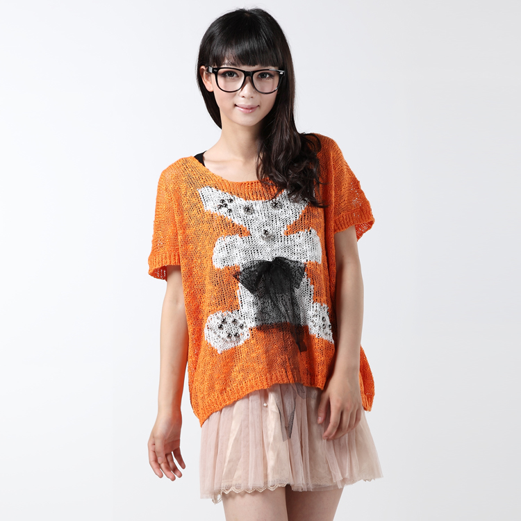 SLAE 2012 spring and summer thin cutout leaves flower knitted loose short-sleeve air conditioning shirt free shipping