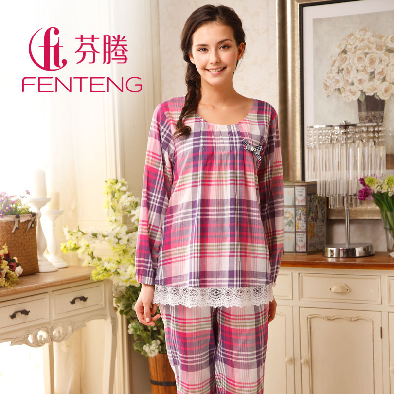 Sleepwear 2012 autumn women's woven cotton sleepwear long-sleeve set woven cotton lounge m8603