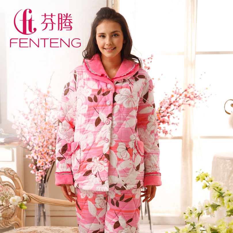 Sleepwear 2012 women's coral fleece cotton-padded set lounge m8788 woven thickening