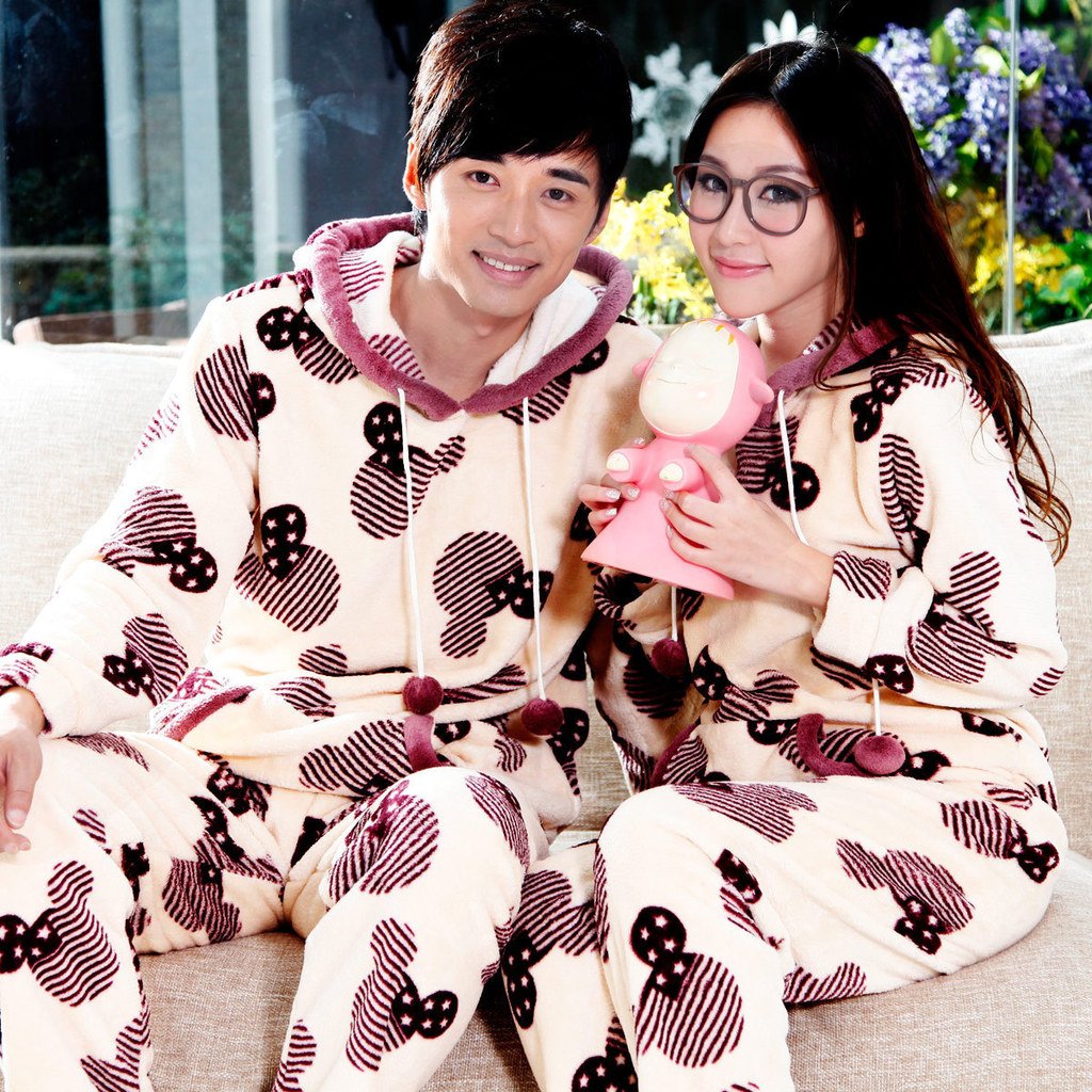 Sleepwear autumn and winter coral fleece thickening lovers sleepwear lounge set 318
