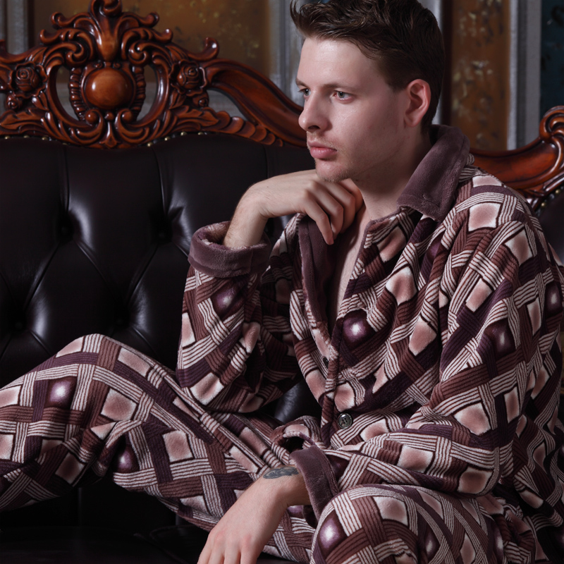 Sleepwear autumn and winter Men flannel coral fleece sleepwear thickening long-sleeve lounge set 1210