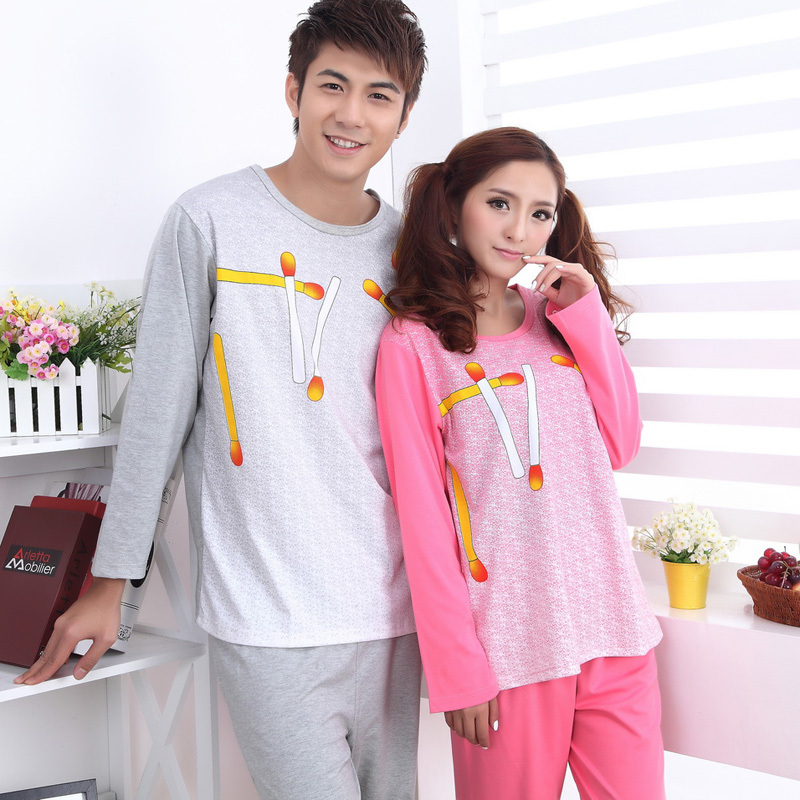 Sleepwear autumn Women knitted cartoon o-neck long-sleeve lounge set sleepwear lovers 0011