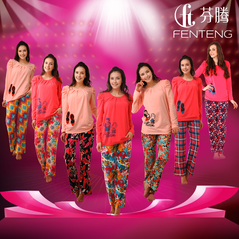 Sleepwear autumn women's brief casual long-sleeve lounge unlined multicolor