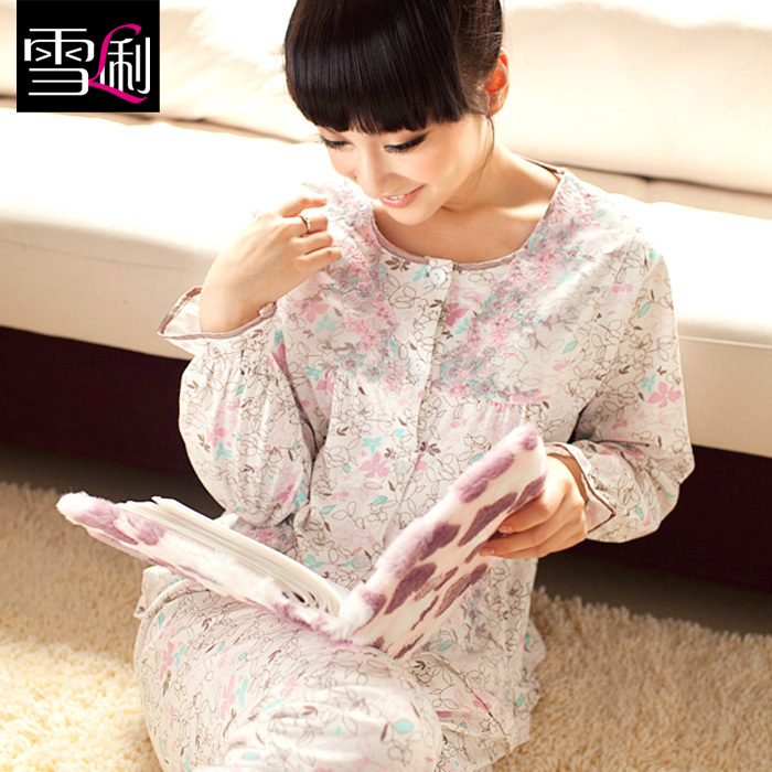 Sleepwear autumn women's sleepwear lounge knitted cotton long-sleeve sleepwear small set