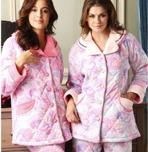 Sleepwear  cotton-padded winter coral fleece sleepwear female set z11478