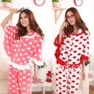 Sleepwear female sweet women's sleepwear cloak batwing sleeve coral fleece lounge set