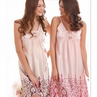 Sleepwear honorable women's  summer silk nightgown lounge