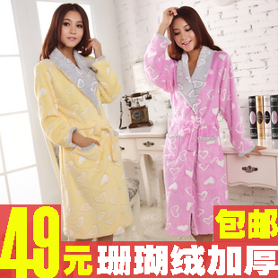 Sleepwear long-sleeve robe autumn and winter women's 100% cotton thickening bathrobe coral fleece robe lounge