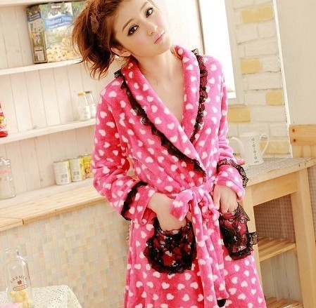 Sleepwear long-sleeve robe female coral fleece robe female thickening autumn and winter 100% cotton