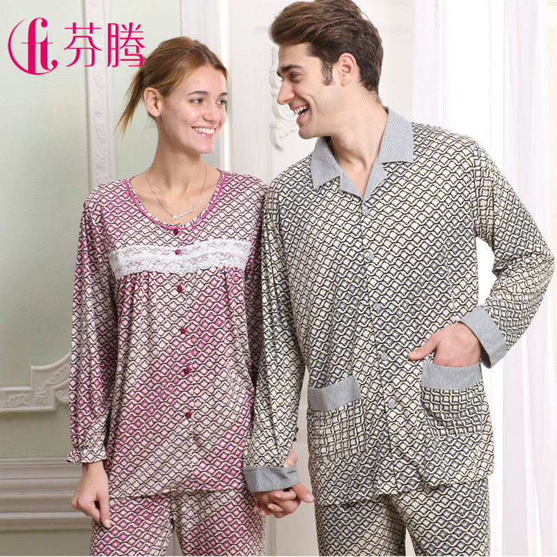 Sleepwear  lounge spring and autumn long sleeve length pants lovers set
