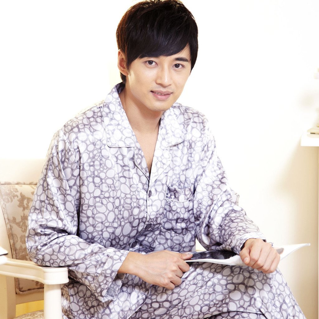 Sleepwear male faux silk sleepwear male silk lounge long-sleeve set spring and autumn summer 238