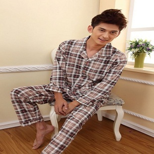 Sleepwear male long-sleeve set classic plaid sleepwear plus size lounge male spring and autumn cotton sleepwear