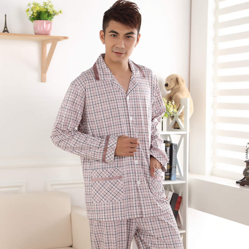 Sleepwear male spring and autumn hot-selling male 100% cotton plaid long-sleeve sleep set lounge