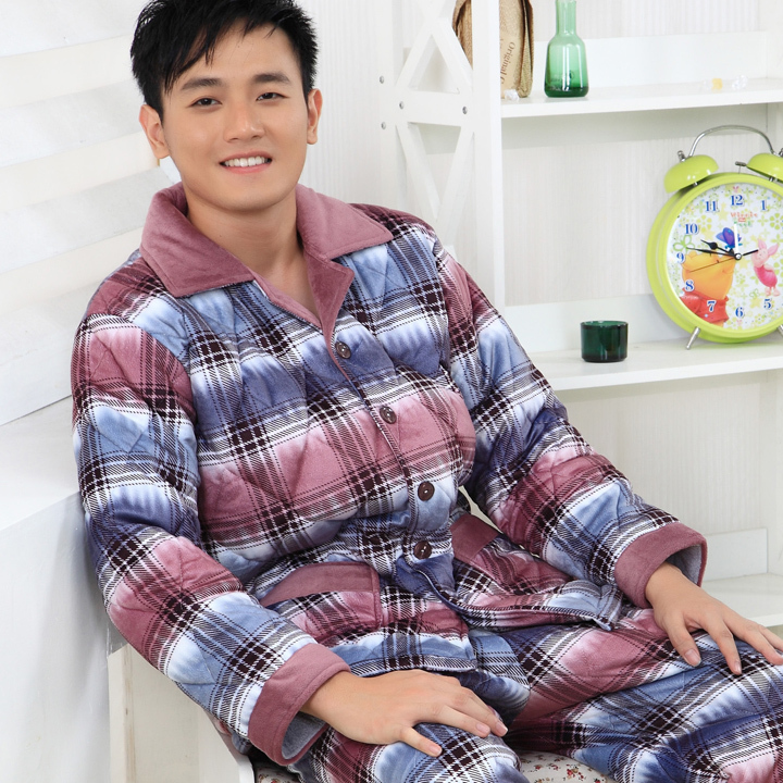 Sleepwear male thickening coral fleece cotton-padded set at home service winter plus velvet thermal men's wadded jacket lounge
