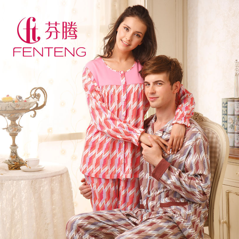 Sleepwear spring and autumn long-sleeve knitted 100% cotton lovers lounge set z8620 z8652
