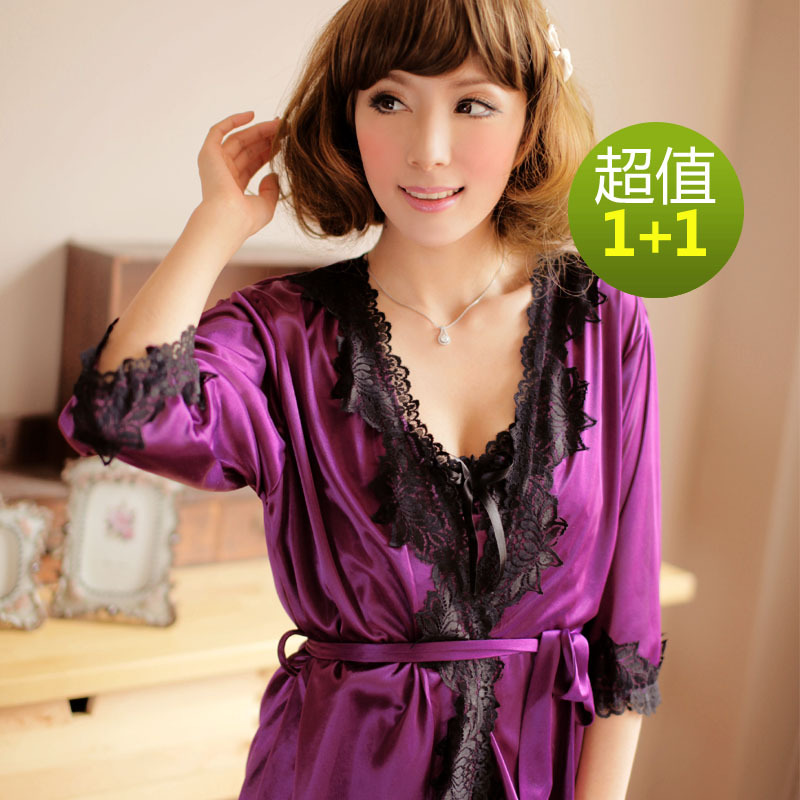 Sleepwear summer female viscose casual sexy sleepwear robe nightgown lounge twinset