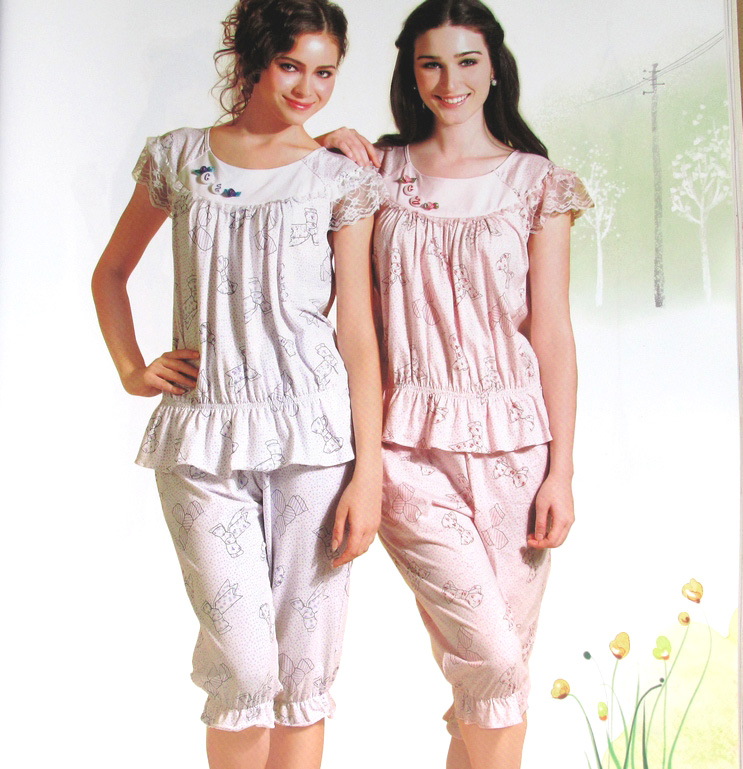 Sleepwear summer women's knitted cotton print short-sleeve sleepwear lounge set z2422