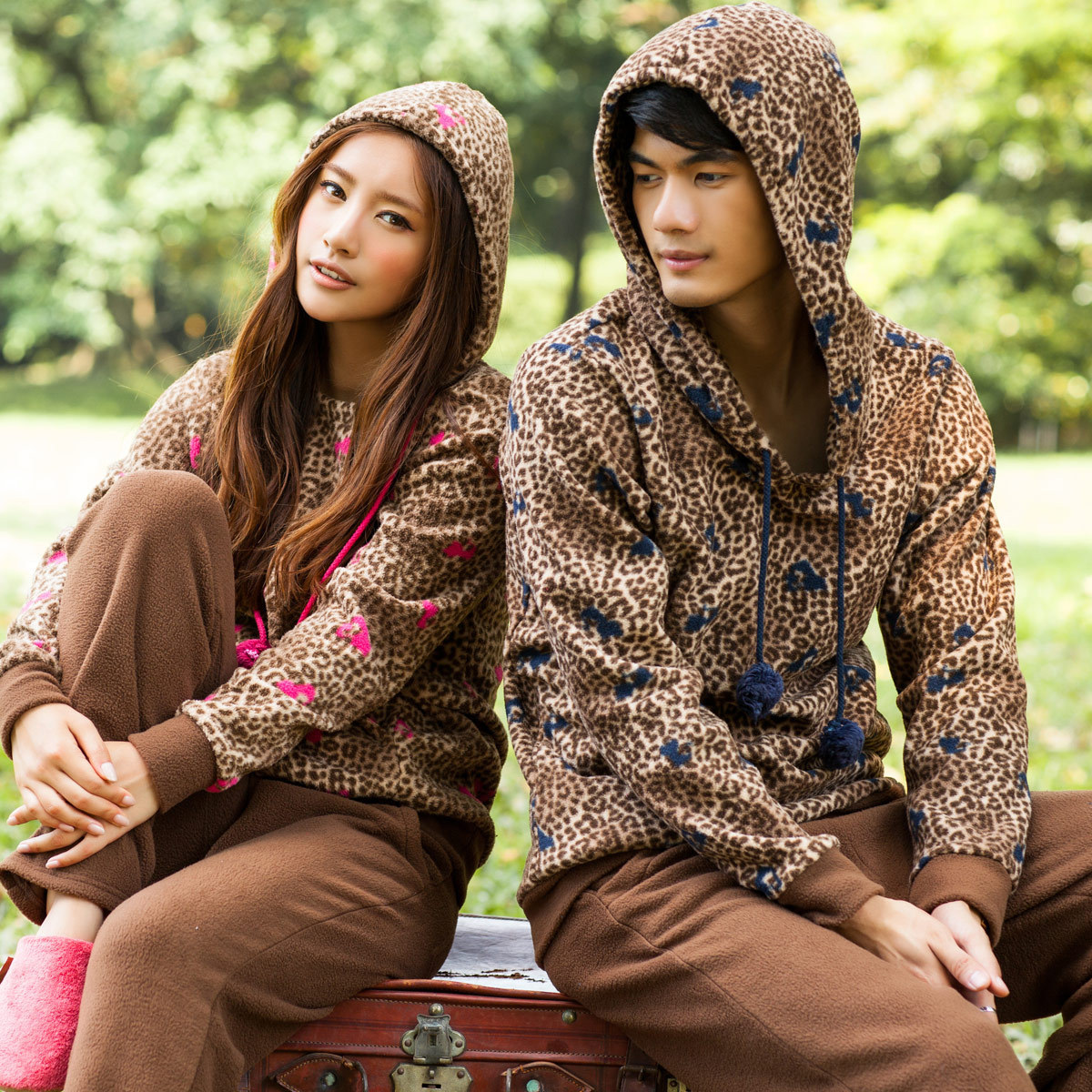Sleepwear winter song riel polar fleece fabric lovers leopard print gainreel male women's cartoon lounge set