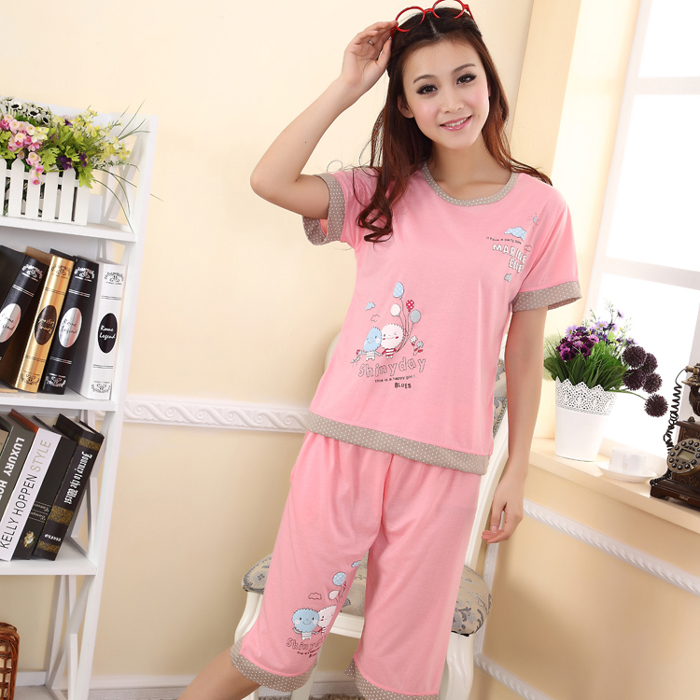 Sleepwear women's 100% short-sleeve summer cotton shorts sleepwear cartoon seven earners sleepwear lounge set