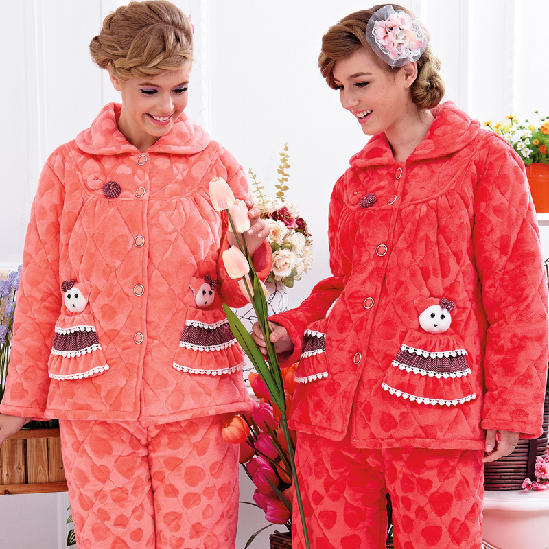 Sleepwear  women's winter thickening coral fleece cotton-padded lounge
