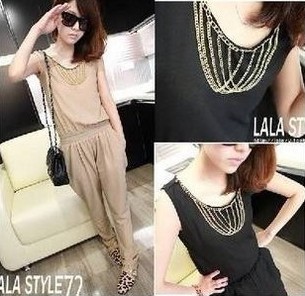 Sleeveless chiffon harlan chain loose-fitting jumpsuits free shipping P1