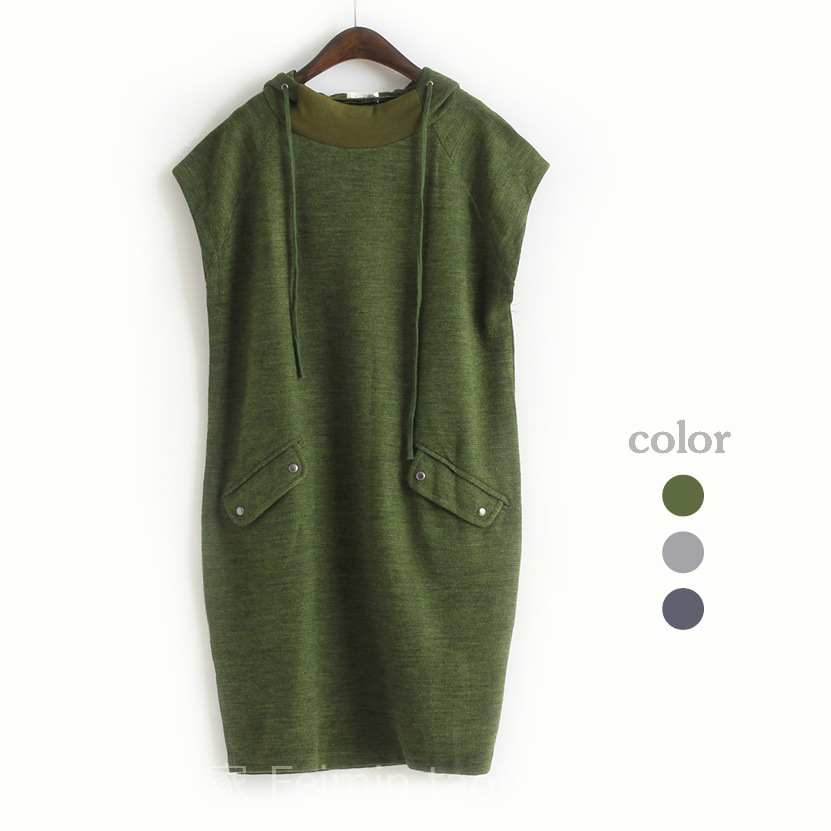 Sleeveless hooded thickening slim knitted one-piece dress spring female 2013 t1018